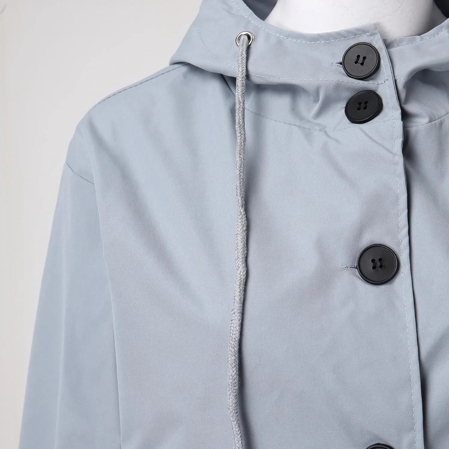 Womens Hooded Trench Coat Winter Lightweight Waterproof Rain Jacket Outdoor Button Down Oversized Windbreaker Outwear