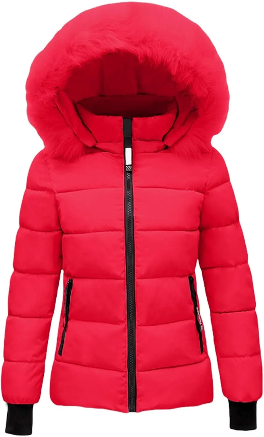 Women's Hooded Winter Coat Oversized Shearling Fleece Warm Quilted Jacket Full Zip Black Padded Coats