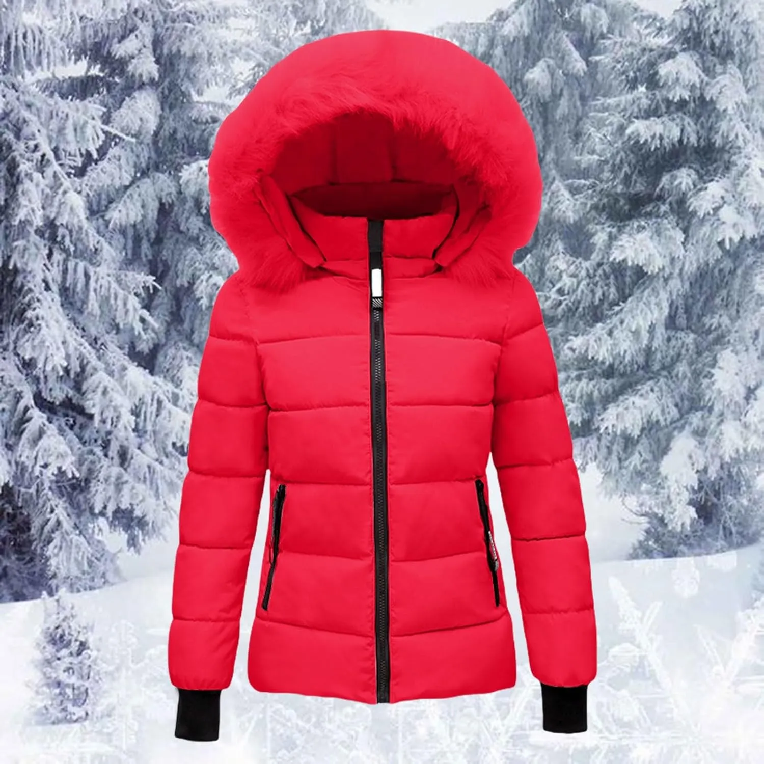Women's Hooded Winter Coat Oversized Shearling Fleece Warm Quilted Jacket Full Zip Black Padded Coats