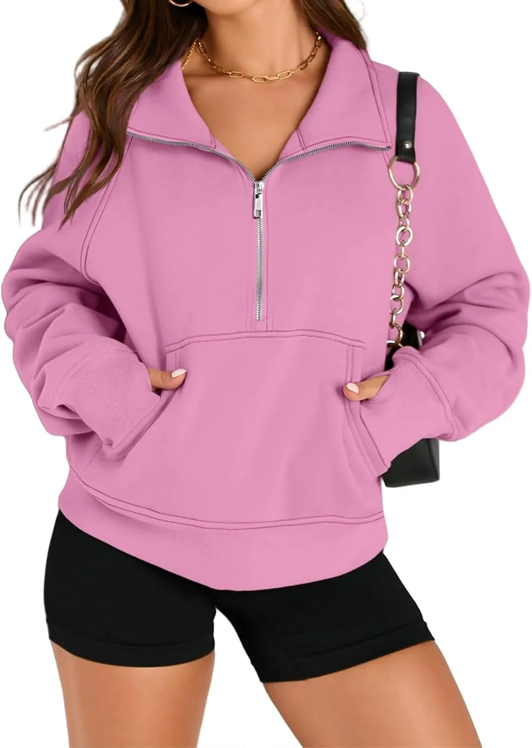 Womens Hoodies Half Zip Up Sweatshirts Pullover Tops Long Sleeve Fleece Sweatshirts with Thumb Hole Fall Clothes