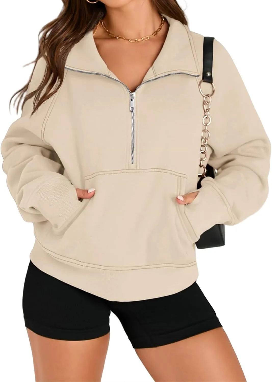 Womens Hoodies Half Zip Up Sweatshirts Pullover Tops Long Sleeve Fleece Sweatshirts with Thumb Hole Fall Clothes