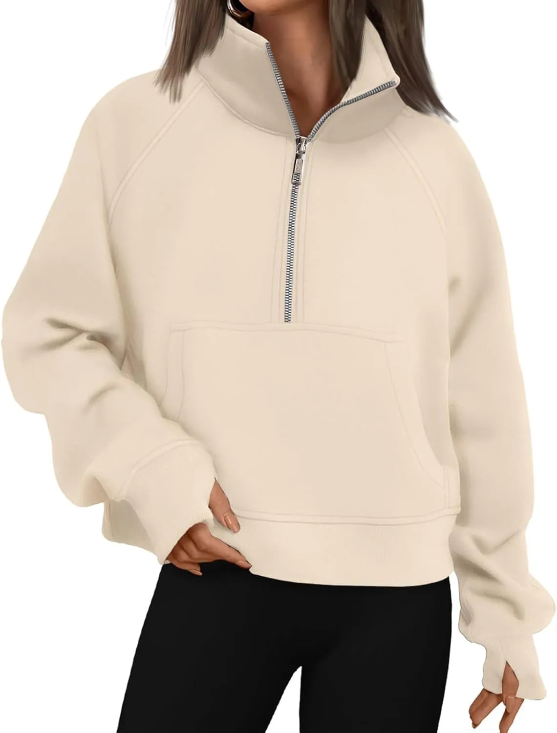 Womens Hoodies Half Zip Up Sweatshirts Pullover Tops Long Sleeve Fleece Sweatshirts with Thumb Hole Fall Clothes