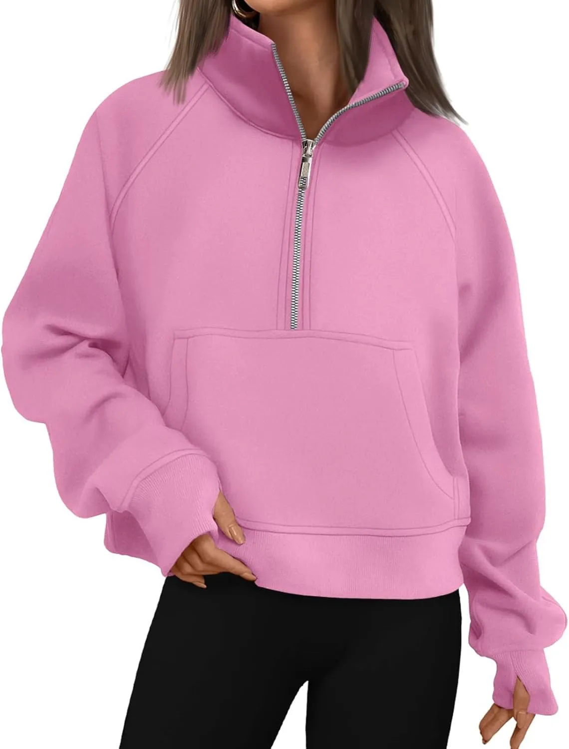 Womens Hoodies Half Zip Up Sweatshirts Pullover Tops Long Sleeve Fleece Sweatshirts with Thumb Hole Fall Clothes