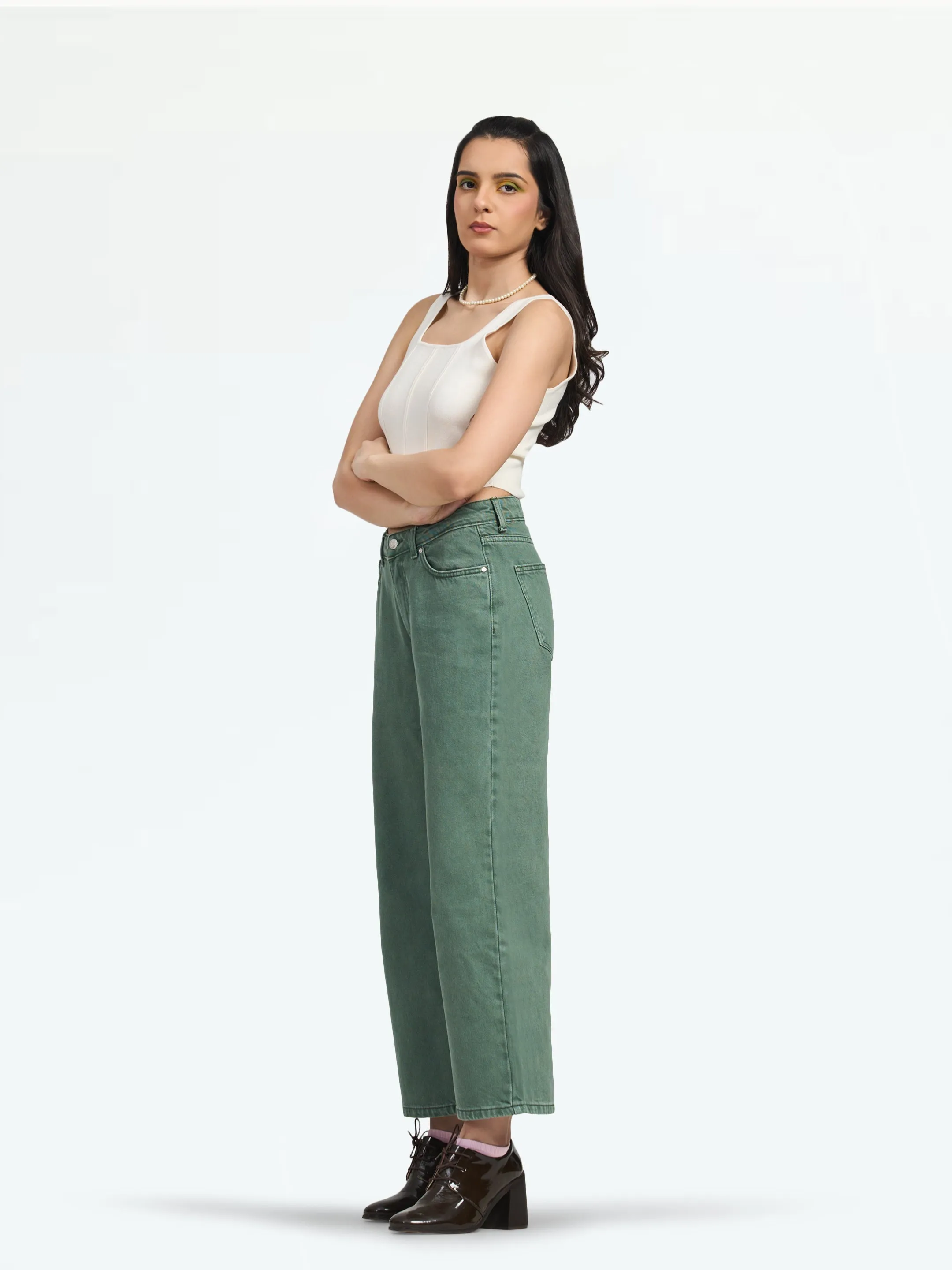 Women's Khaki Seattle Cropped Wide Leg Jeans