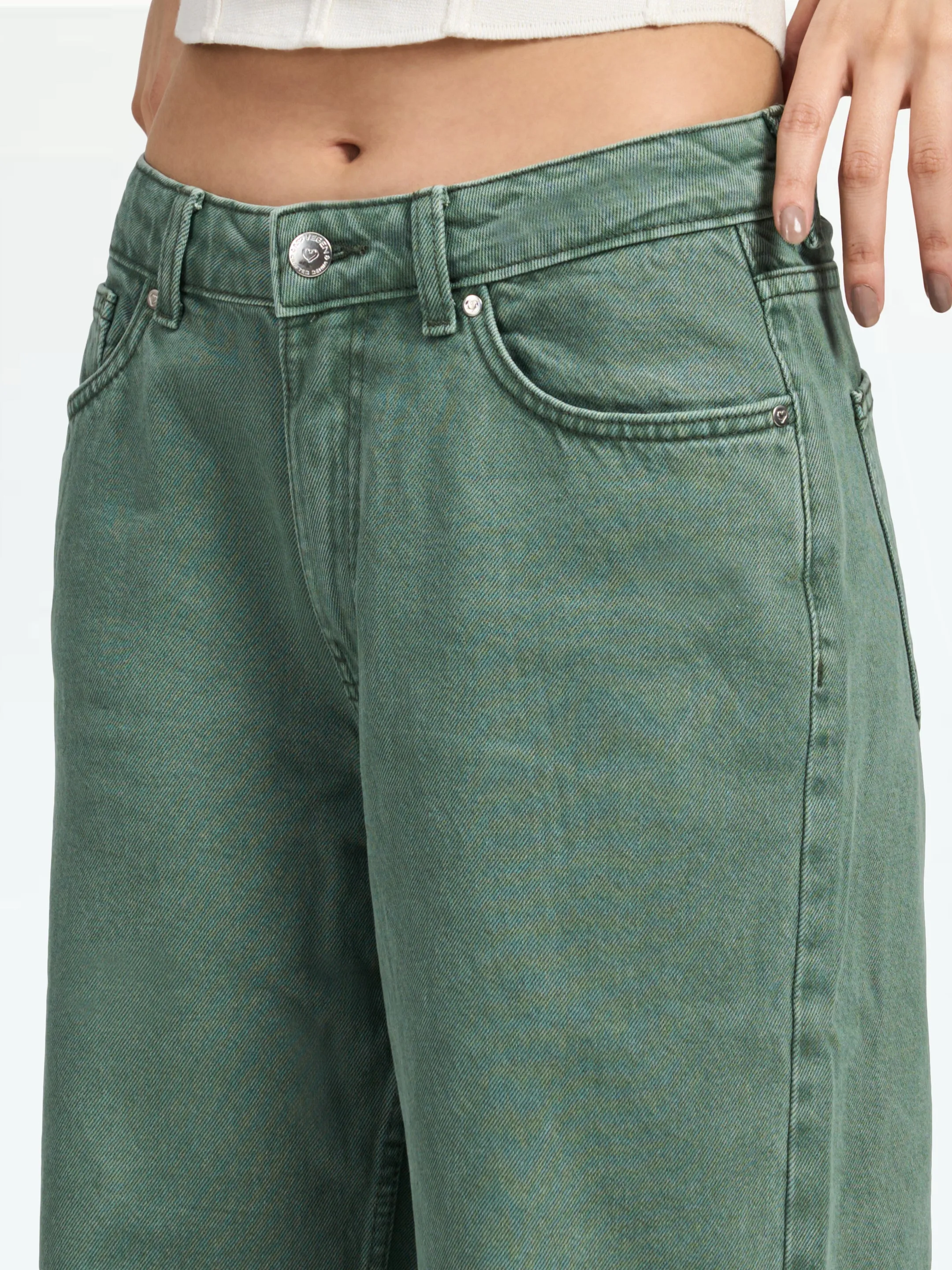 Women's Khaki Seattle Cropped Wide Leg Jeans