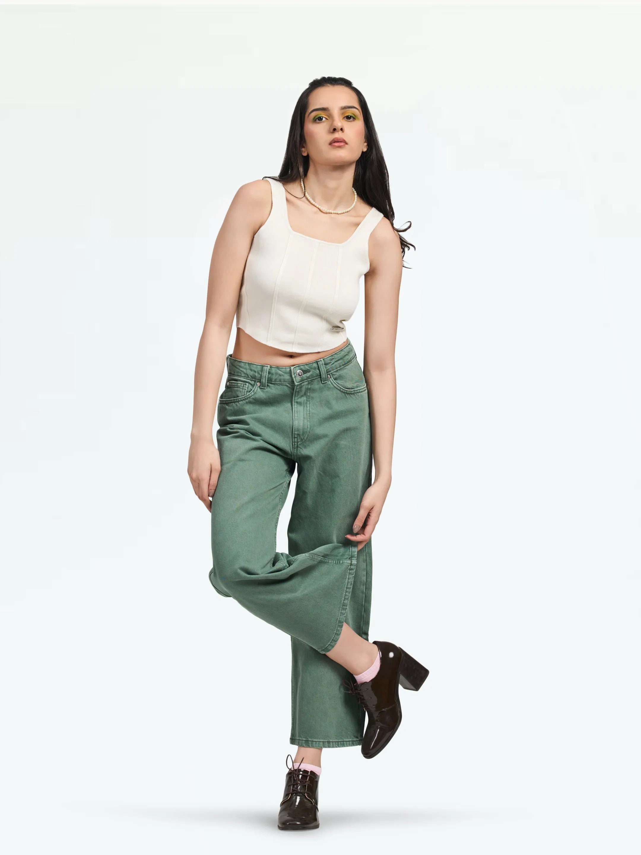 Women's Khaki Seattle Cropped Wide Leg Jeans