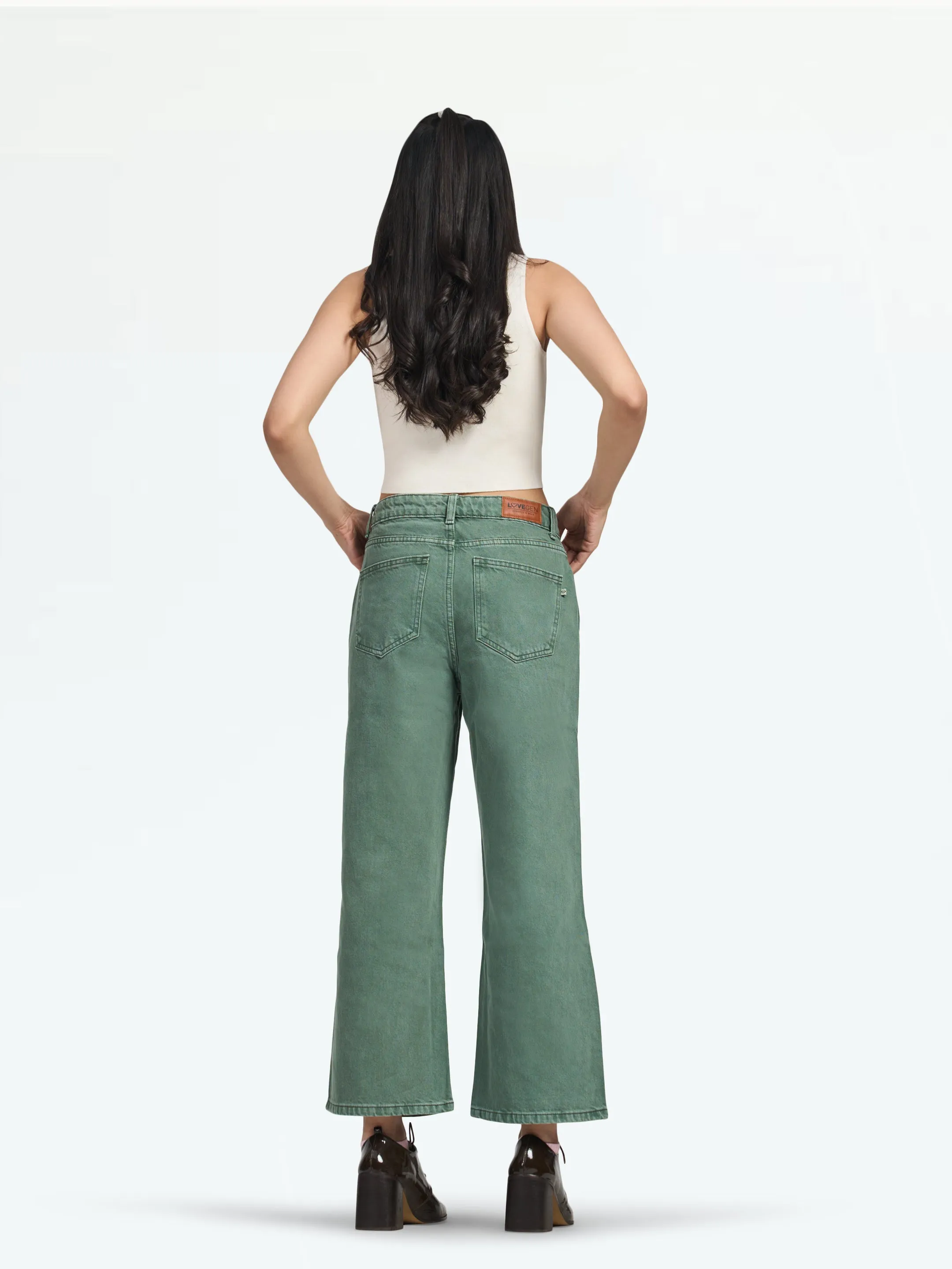 Women's Khaki Seattle Cropped Wide Leg Jeans