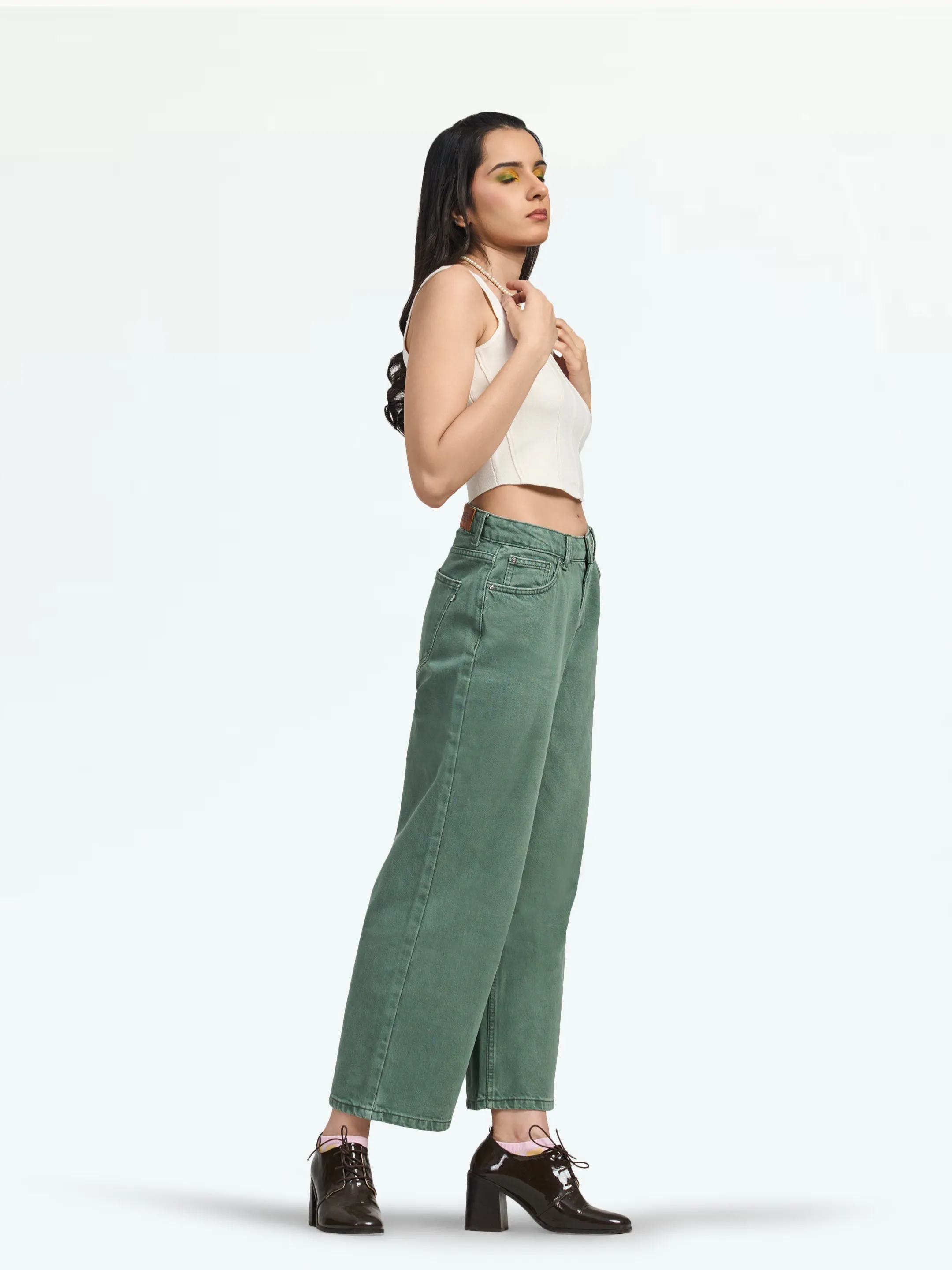 Women's Khaki Seattle Cropped Wide Leg Jeans