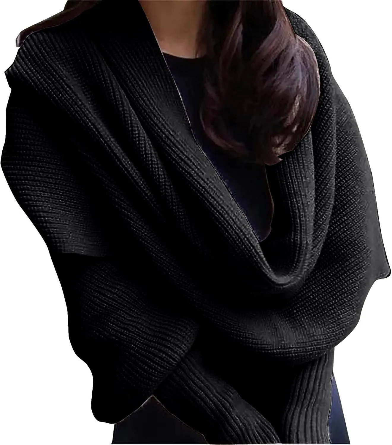 Womens Knit Sweater Tops Scarf Winter Cable Wrap Shawl Scarf with Sleeves Chunky Long Warm Crochet Scarves
