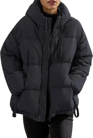 Womens Lightweight Puffer Jacket Loose Fit Long Sleeve Drawstring Pocket Padded Coat 2024 Winter Fashion Warm Outwear