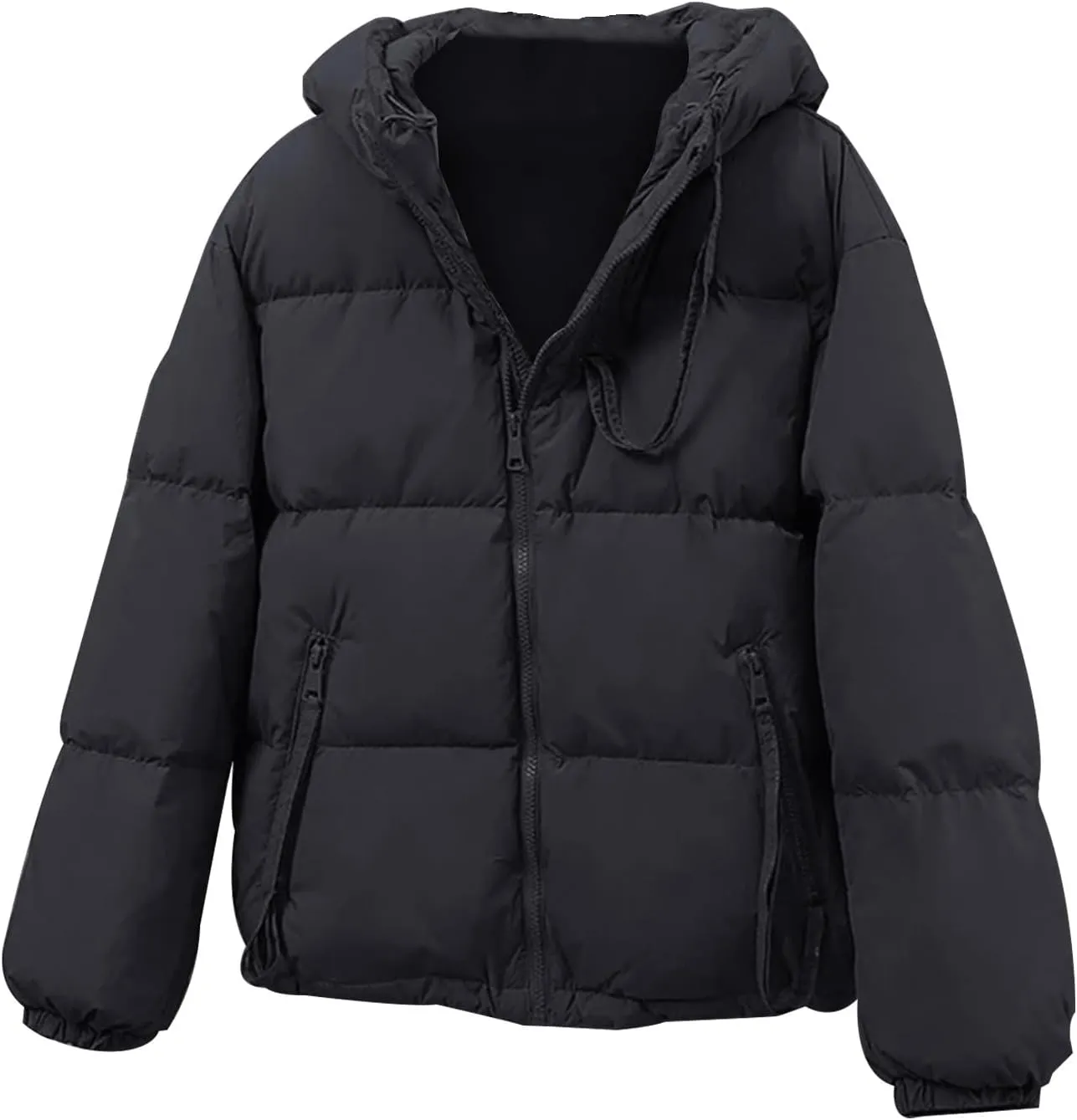 Womens Lightweight Puffer Jacket Loose Fit Long Sleeve Drawstring Pocket Padded Coat 2024 Winter Fashion Warm Outwear