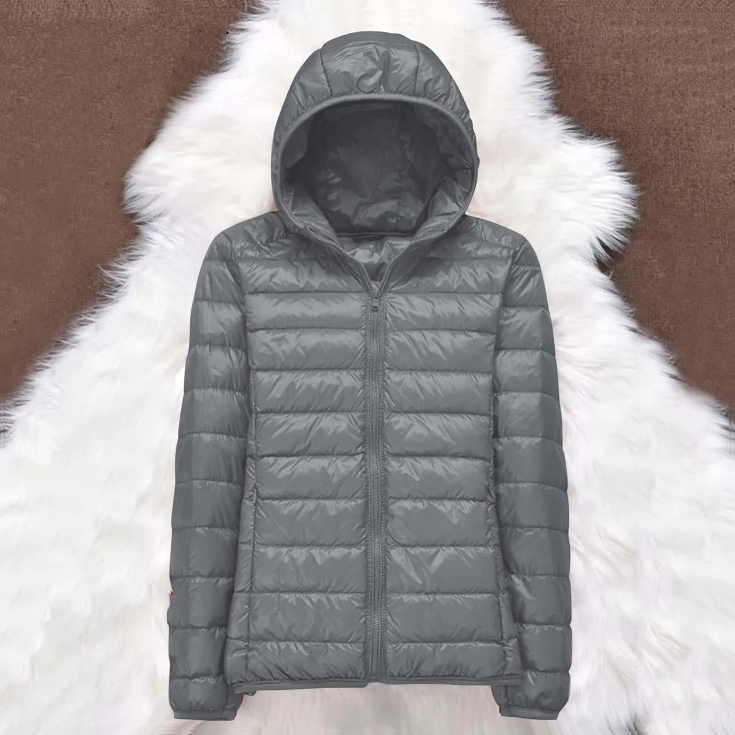 Women's Lightweight Puffer Jacket with Hood Pockets Quilted Padded Full-zip Winter Coat