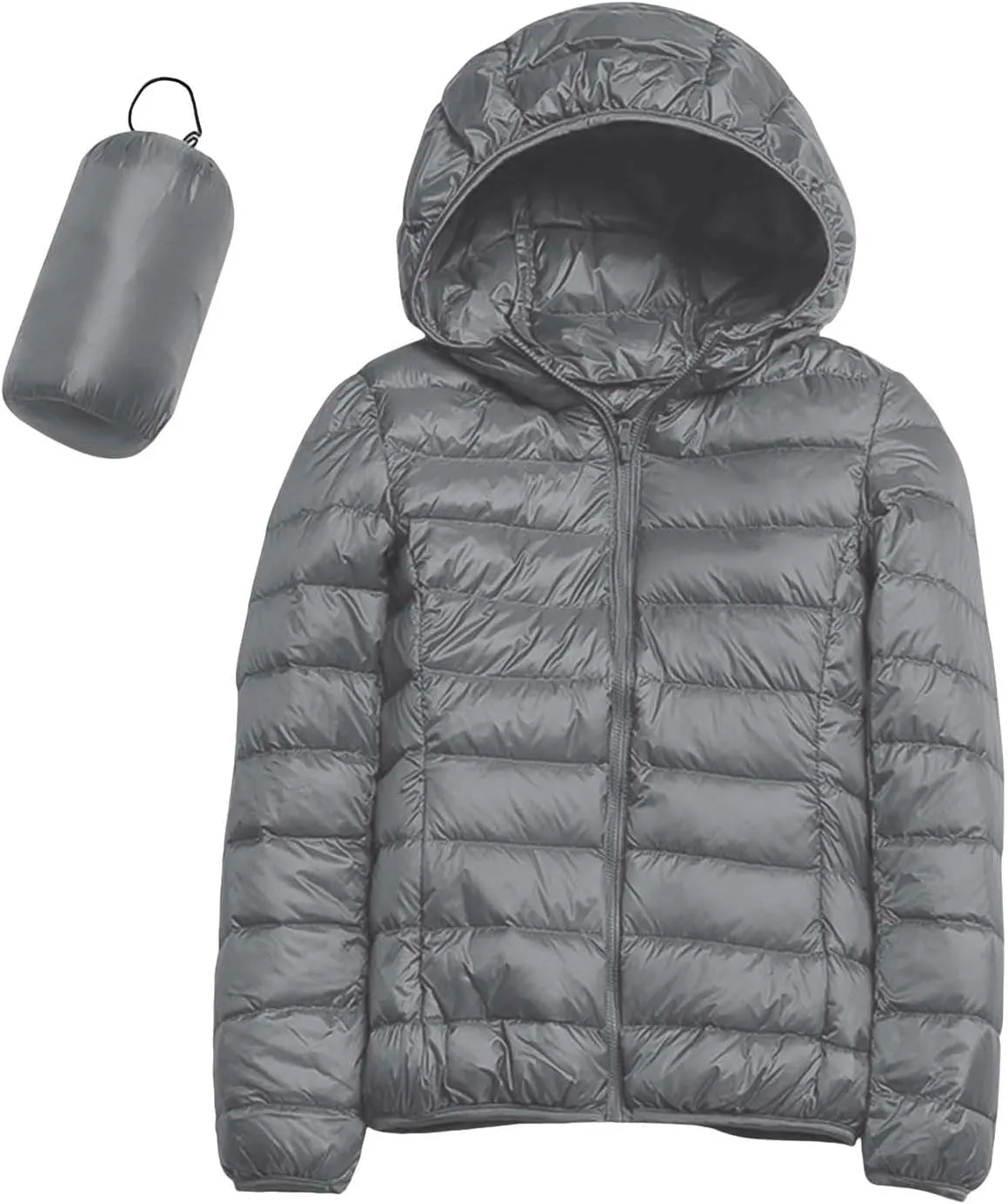 Women's Lightweight Puffer Jacket with Hood Pockets Quilted Padded Full-zip Winter Coat