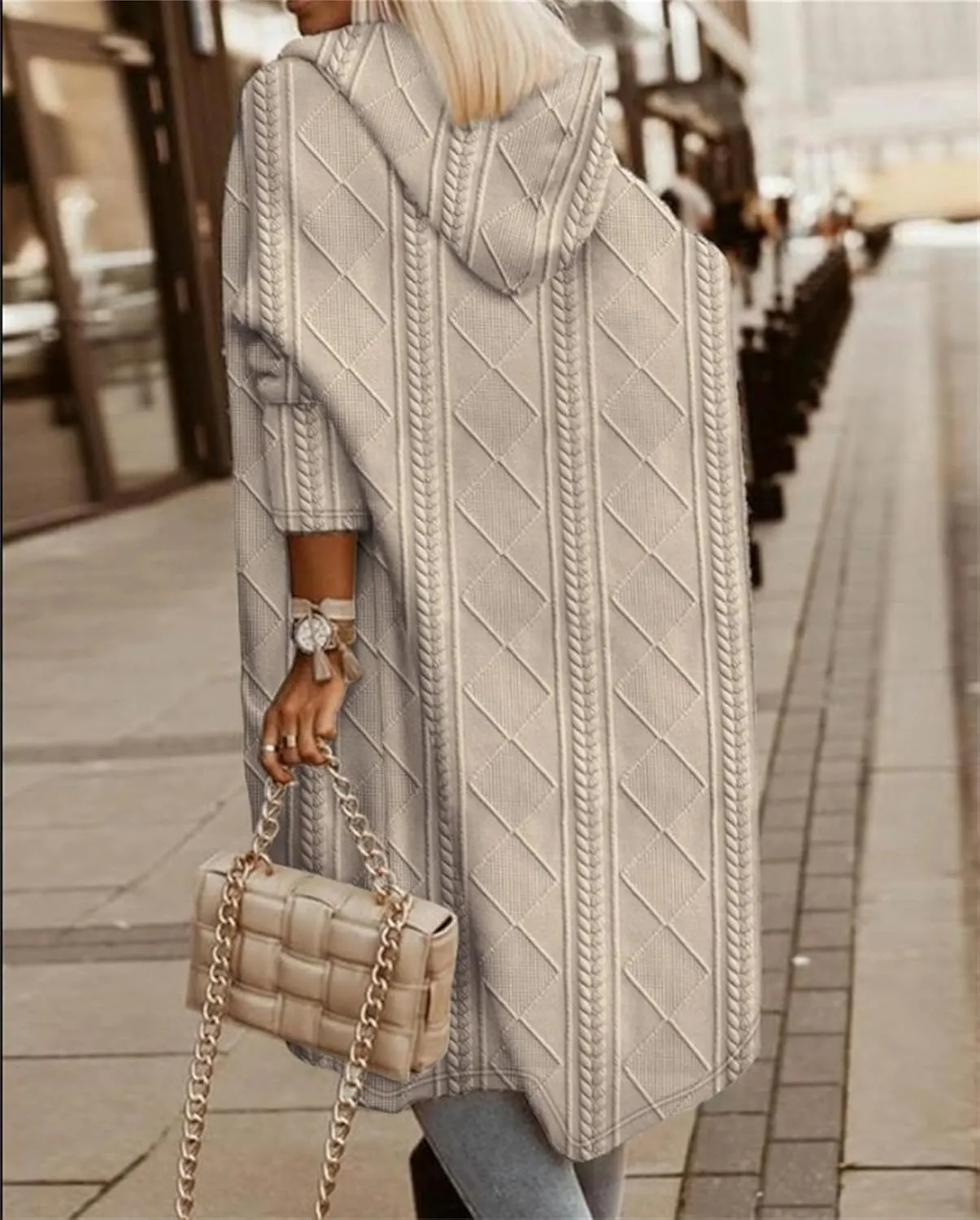 Women's Long Cardigan Sweaters 2023 Fall Winter Oversized Cable Knit Hooded Sweater Coats Casual Loose Trench Coats