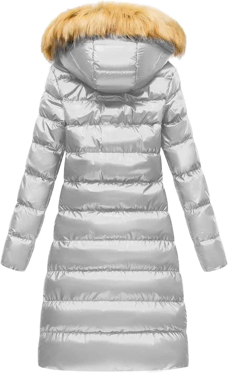 Womens Long Puffer Jacket Lightweight Packable Down Coat Casual Hooded Full Zip Quilted Outwear 2024 Winter Warm Coats