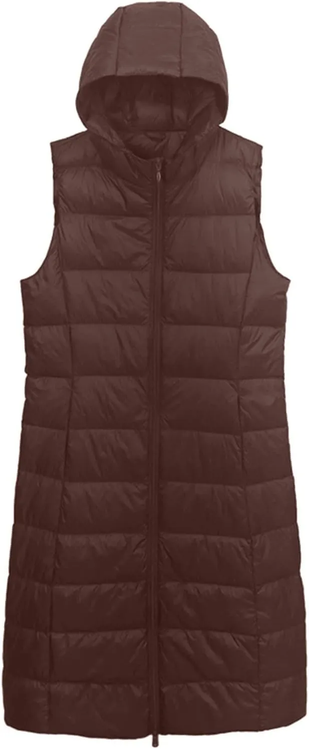 Womens Long Puffer Jacket Vest Lightweight Sleeveless Down Coat Loose Comfy Outing Outwear 2024 Fall Fashion Warm Coats