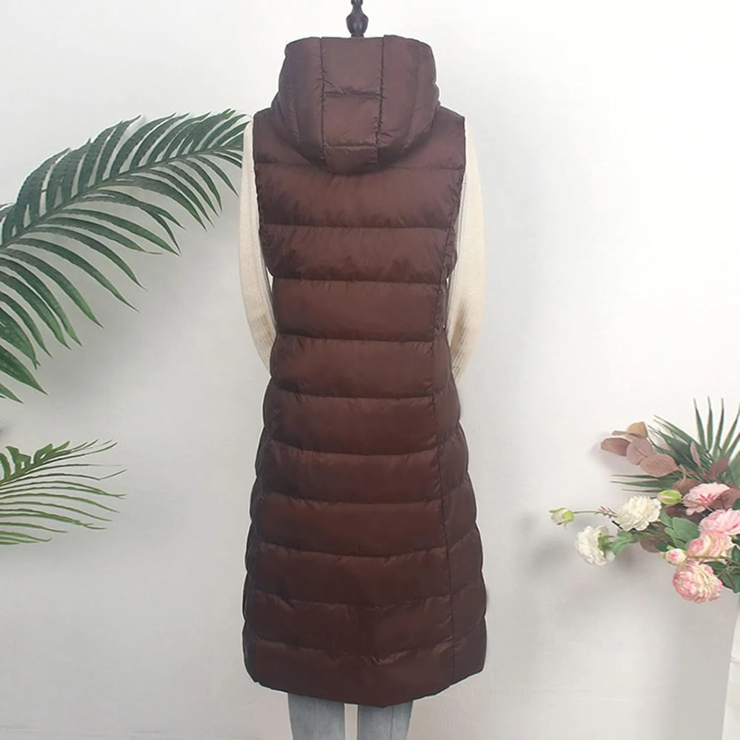 Womens Long Puffer Jacket Vest Lightweight Sleeveless Down Coat Loose Comfy Outing Outwear 2024 Fall Fashion Warm Coats