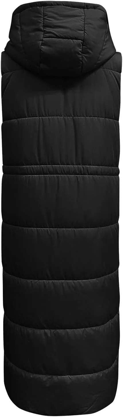 Women's Long Quilted Vest Coat Hooded Maxi Length Sleeveless Puffer Vest Padded Coat Winter Vest Outerwear