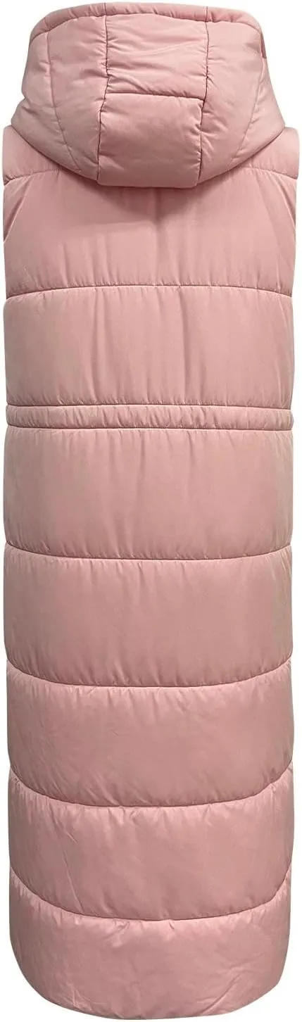 Women's Long Quilted Vest Coat Hooded Maxi Length Sleeveless Puffer Vest Padded Coat Winter Vest Outerwear