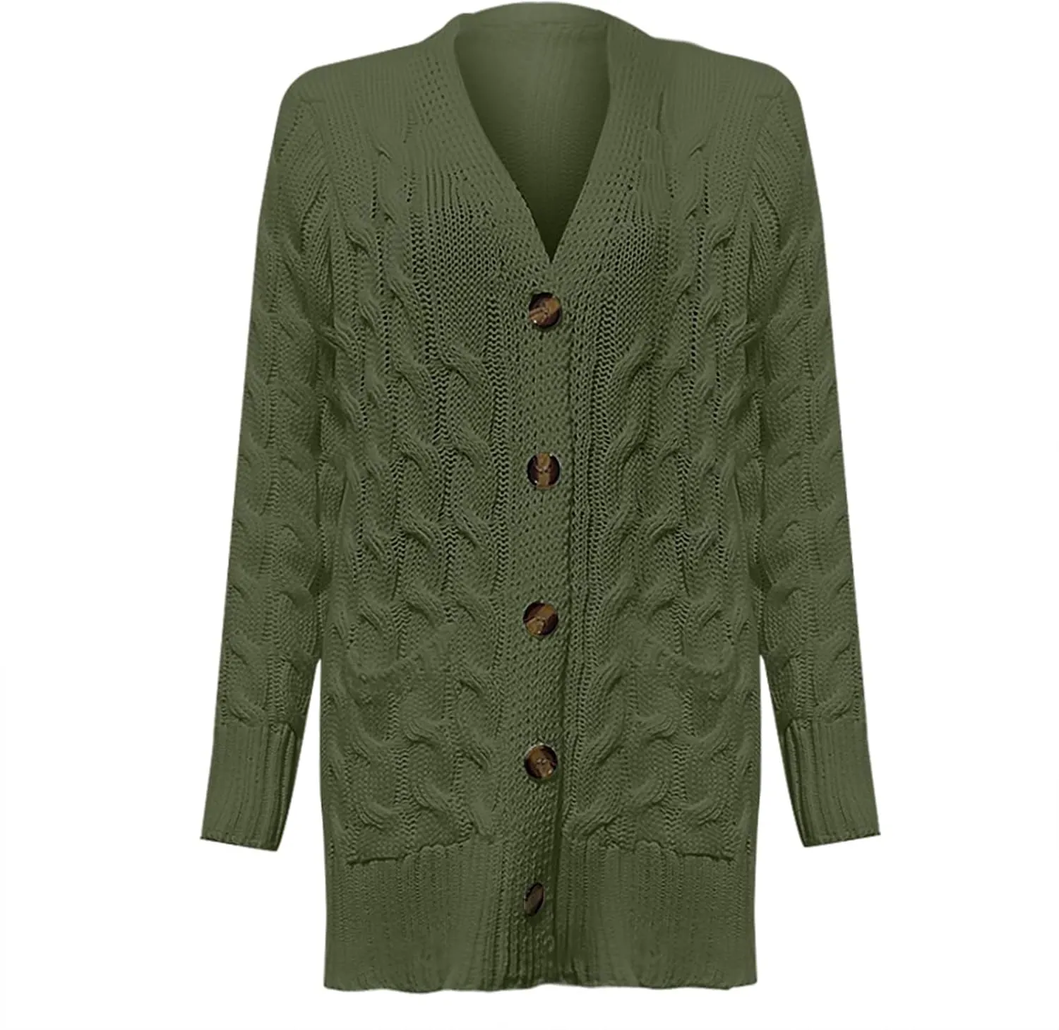 Women's Long Sleeve Oversized Cable Knit Sweater Cardigan Fall Open Front Button Down Chunky Knit Outwear