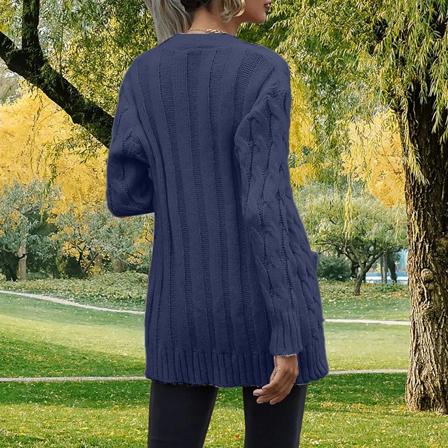 Women's Long Sleeve Oversized Cable Knit Sweater Cardigan Fall Open Front Button Down Chunky Knit Outwear