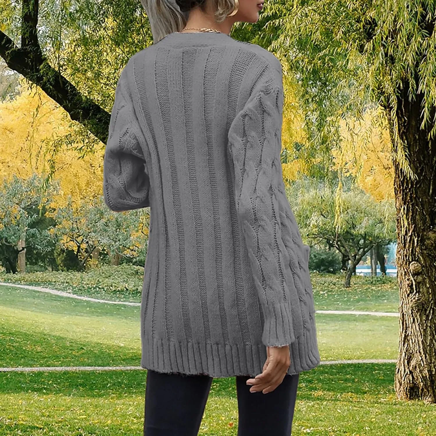 Women's Long Sleeve Oversized Cable Knit Sweater Cardigan Fall Open Front Button Down Chunky Knit Outwear