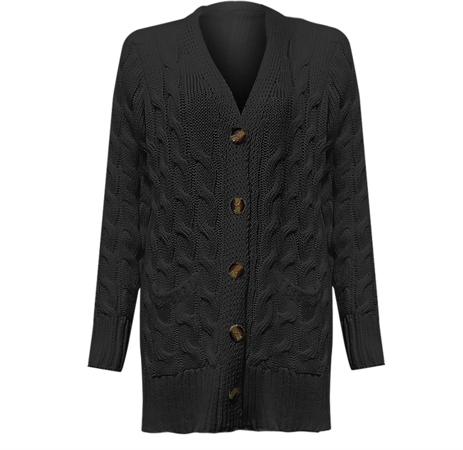 Women's Long Sleeve Oversized Cable Knit Sweater Cardigan Fall Open Front Button Down Chunky Knit Outwear