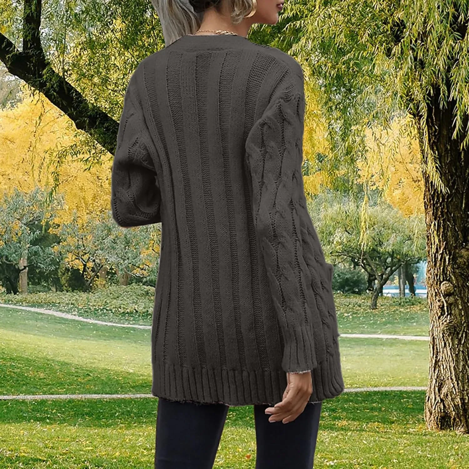 Women's Long Sleeve Oversized Cable Knit Sweater Cardigan Fall Open Front Button Down Chunky Knit Outwear