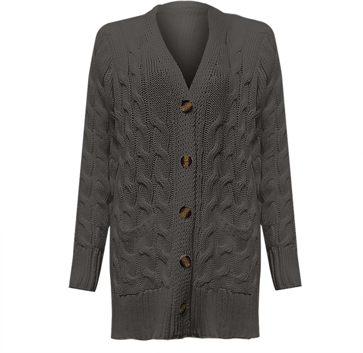 Women's Long Sleeve Oversized Cable Knit Sweater Cardigan Fall Open Front Button Down Chunky Knit Outwear