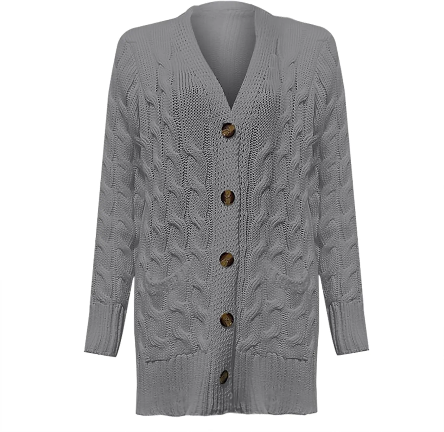 Women's Long Sleeve Oversized Cable Knit Sweater Cardigan Fall Open Front Button Down Chunky Knit Outwear