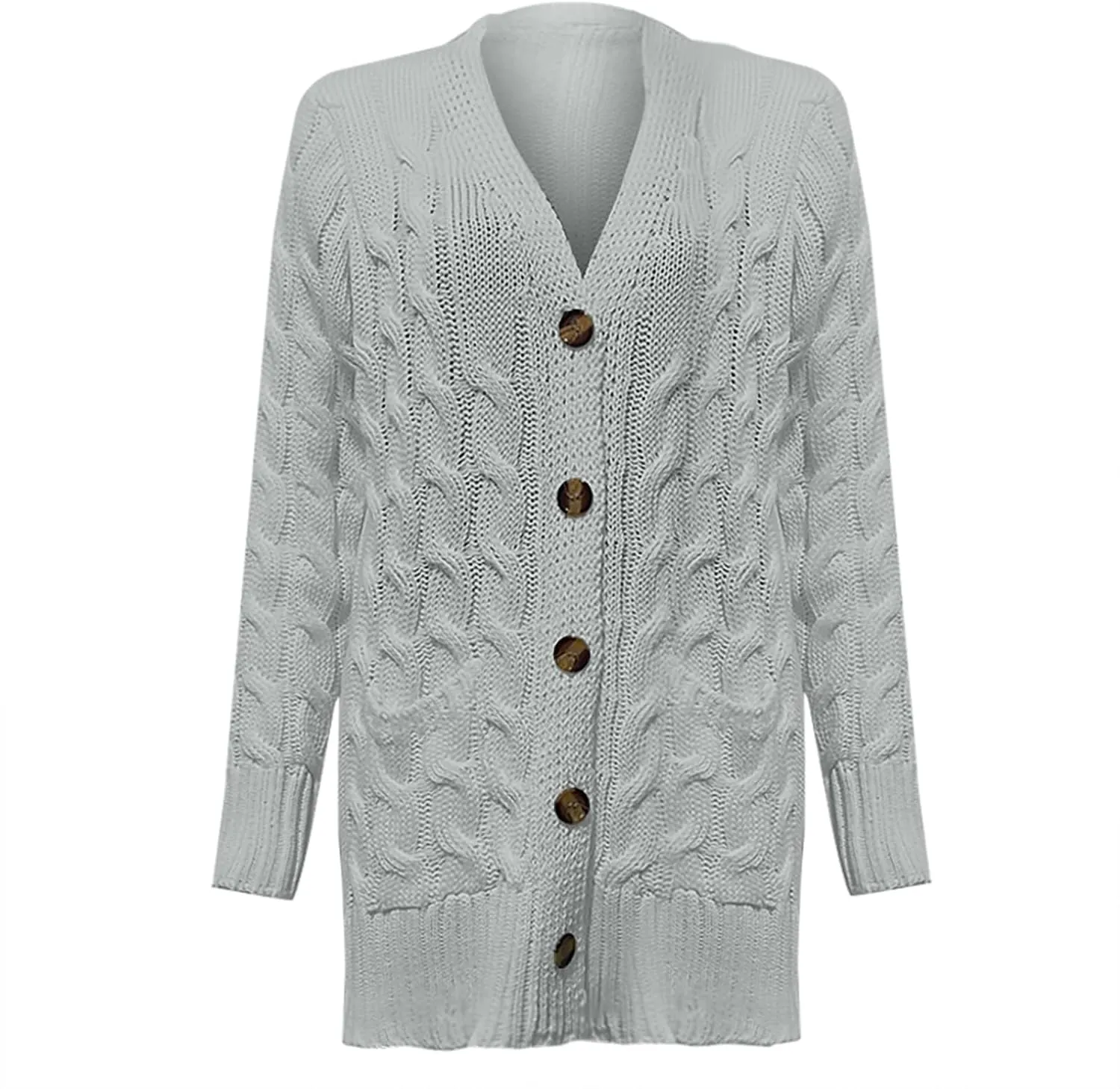 Women's Long Sleeve Oversized Cable Knit Sweater Cardigan Fall Open Front Button Down Chunky Knit Outwear