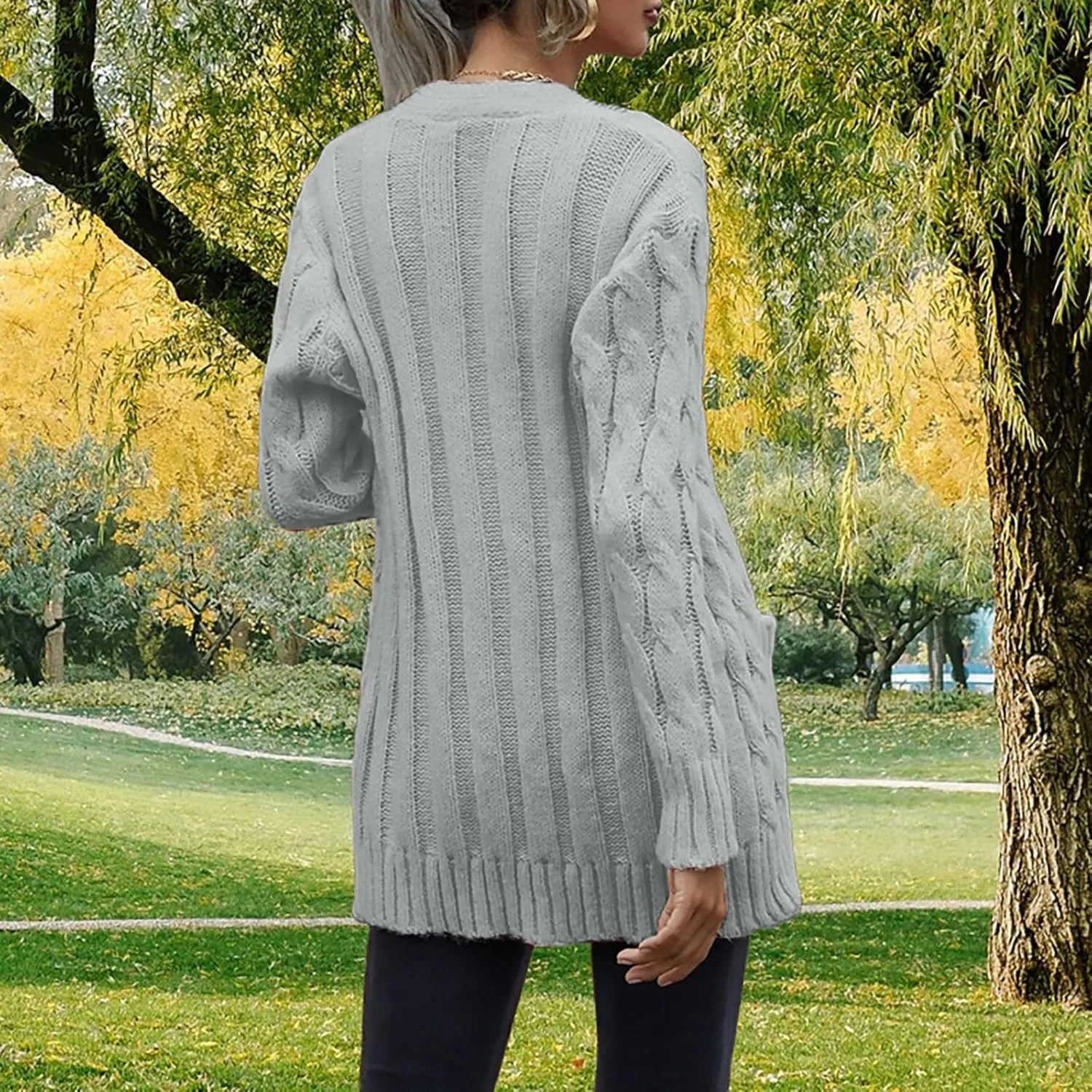 Women's Long Sleeve Oversized Cable Knit Sweater Cardigan Fall Open Front Button Down Chunky Knit Outwear