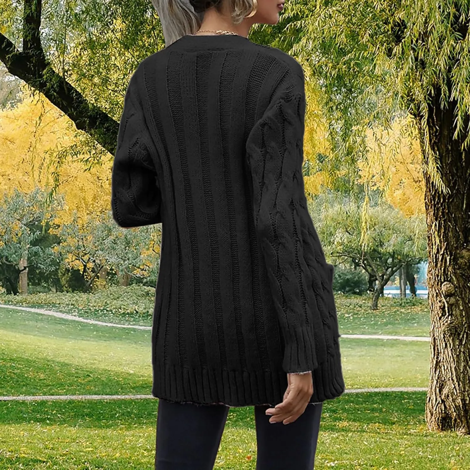 Women's Long Sleeve Oversized Cable Knit Sweater Cardigan Fall Open Front Button Down Chunky Knit Outwear