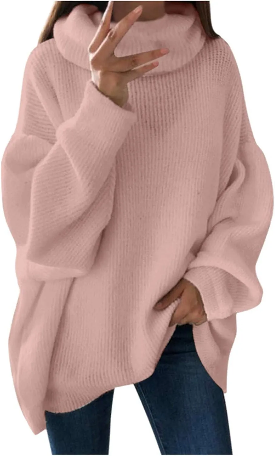 Womens Long Sleeve Turtleneck Sweaters Oversized Knit Loose Pullover Tunic Tops Knitted Pullover Jumper Sweater Shirts