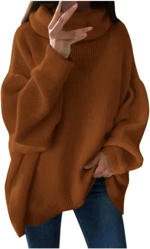 Womens Long Sleeve Turtleneck Sweaters Oversized Knit Loose Pullover Tunic Tops Knitted Pullover Jumper Sweater Shirts
