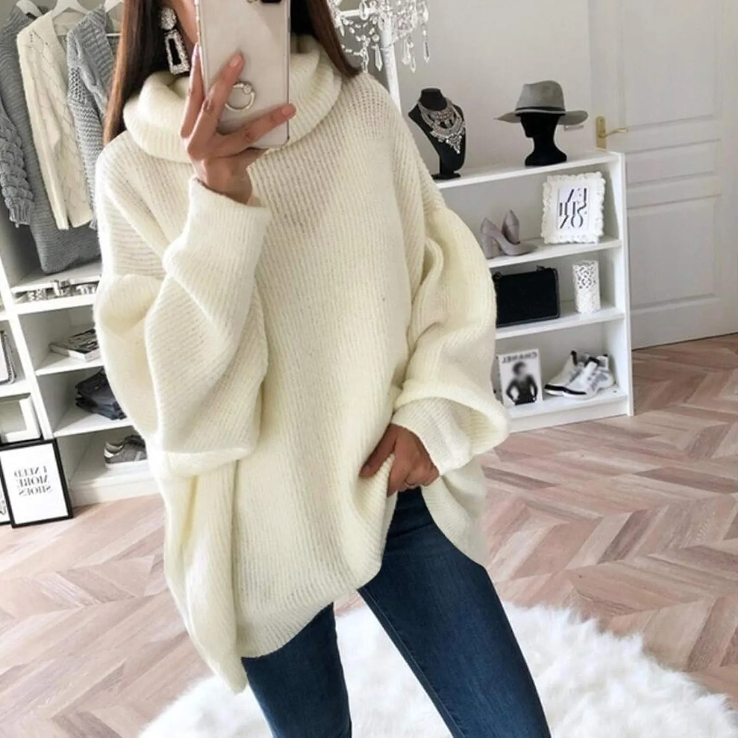 Womens Long Sleeve Turtleneck Sweaters Oversized Knit Loose Pullover Tunic Tops Knitted Pullover Jumper Sweater Shirts