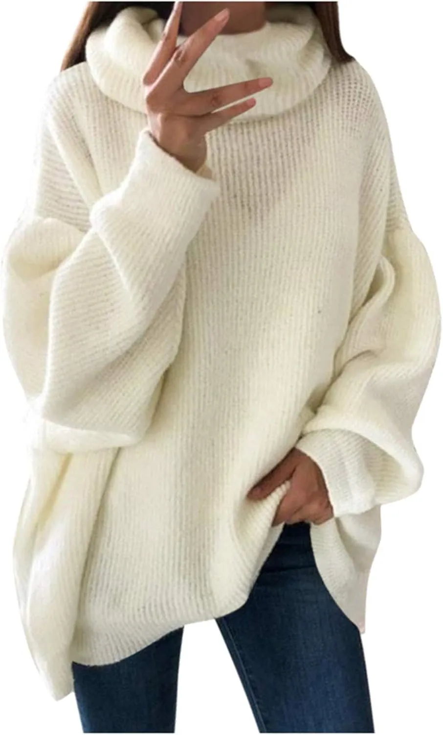 Womens Long Sleeve Turtleneck Sweaters Oversized Knit Loose Pullover Tunic Tops Knitted Pullover Jumper Sweater Shirts