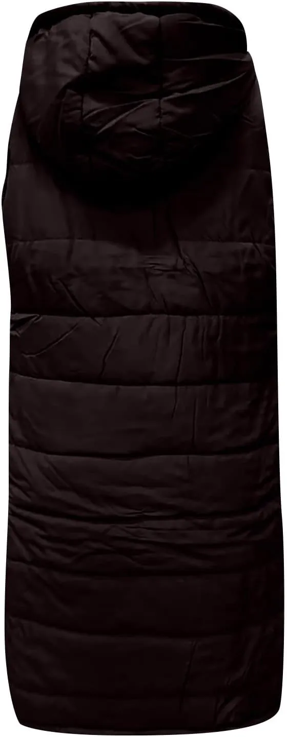 Women's Long Vest Sleeveless Lightweight Puffer Jacket Packable Hooded Down Coat Quilted Vest with Hood Winter