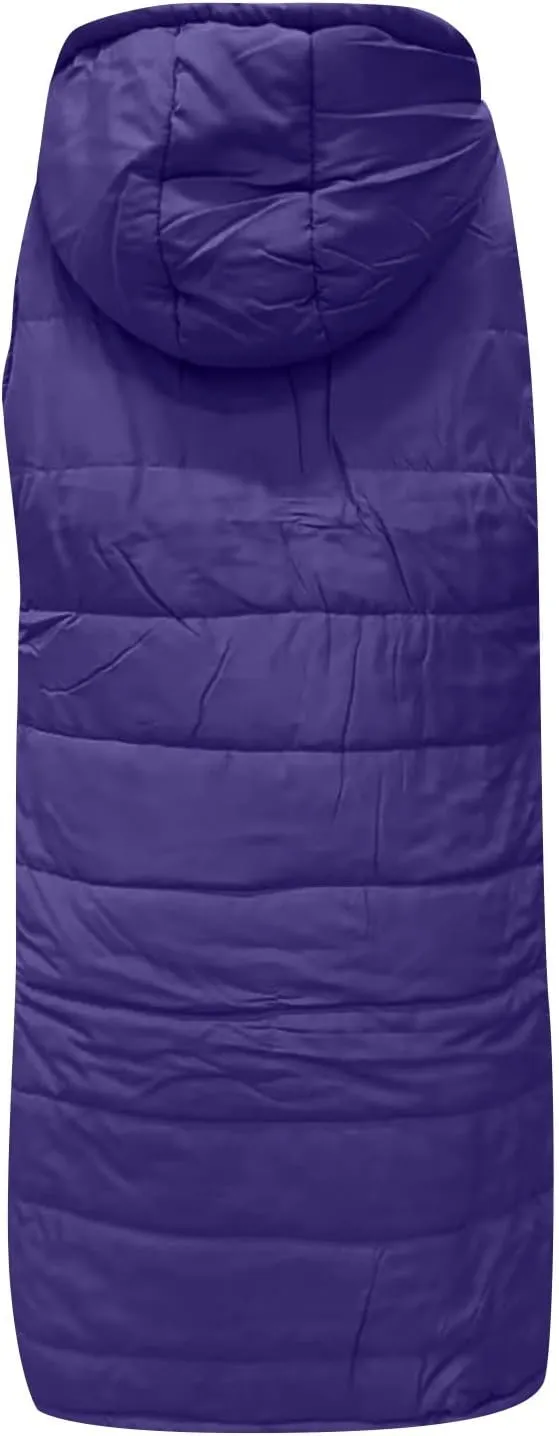 Women's Long Vest Sleeveless Lightweight Puffer Jacket Packable Hooded Down Coat Quilted Vest with Hood Winter