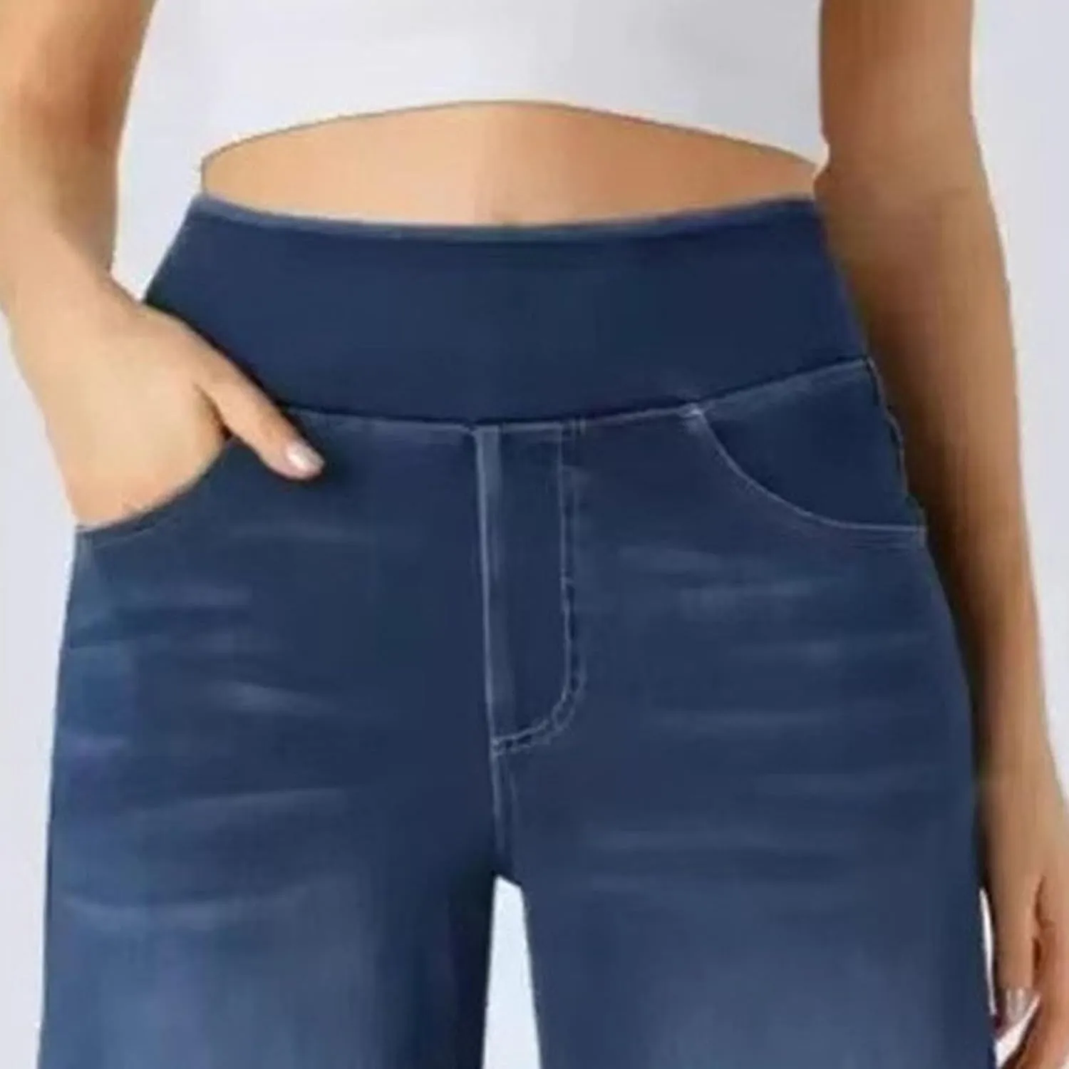 Women's Loose Fit High Waist Jeans Business Casual Pants Fashion Skinny Pocket Stretch Straight Jeans Solid Color