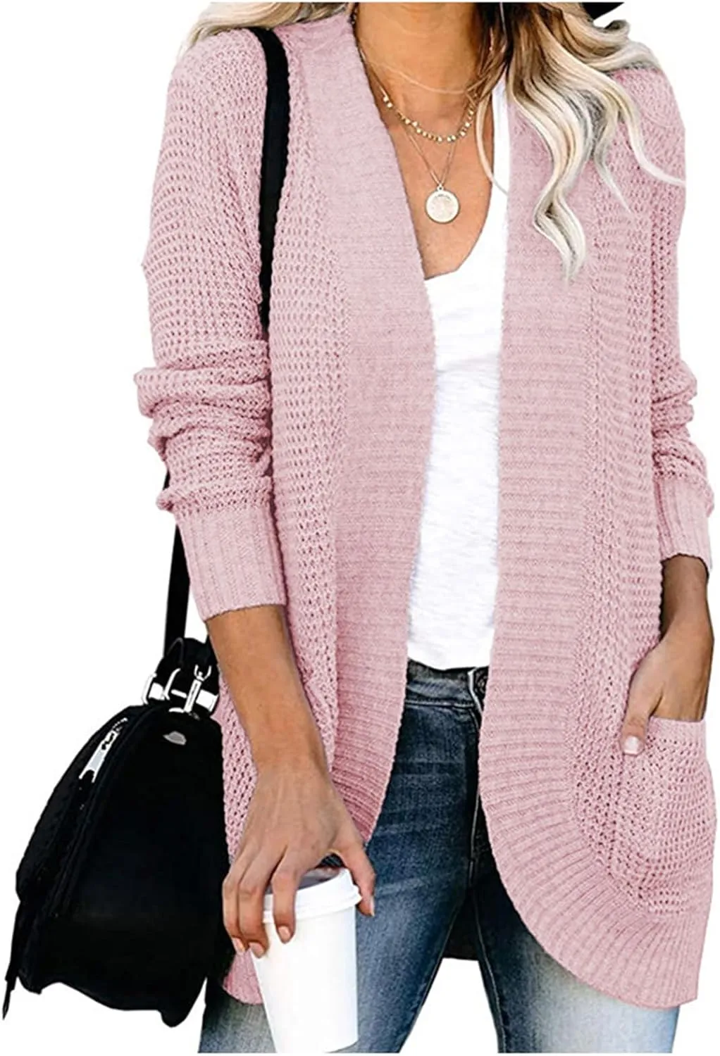 Womens Loose Open Front Cardigan Lightweight Long Sleeve Knit Sweaters Oversized Soft Sweatshirt