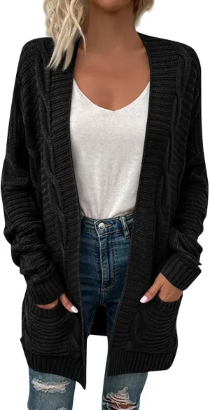 Women's Open Front Cardigan Long Sleeve Cable Knit Sweater Cable Knit Chunky Outwear Coats 2024 Fall Fashion