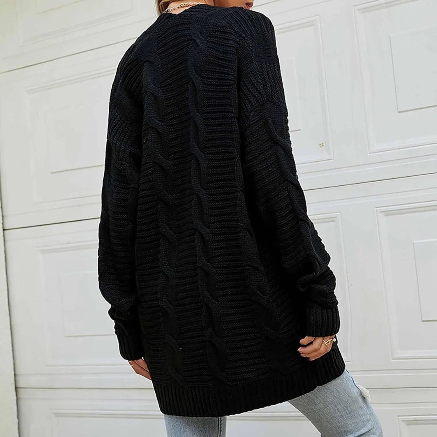 Women's Open Front Cardigan Long Sleeve Cable Knit Sweater Cable Knit Chunky Outwear Coats 2024 Fall Fashion