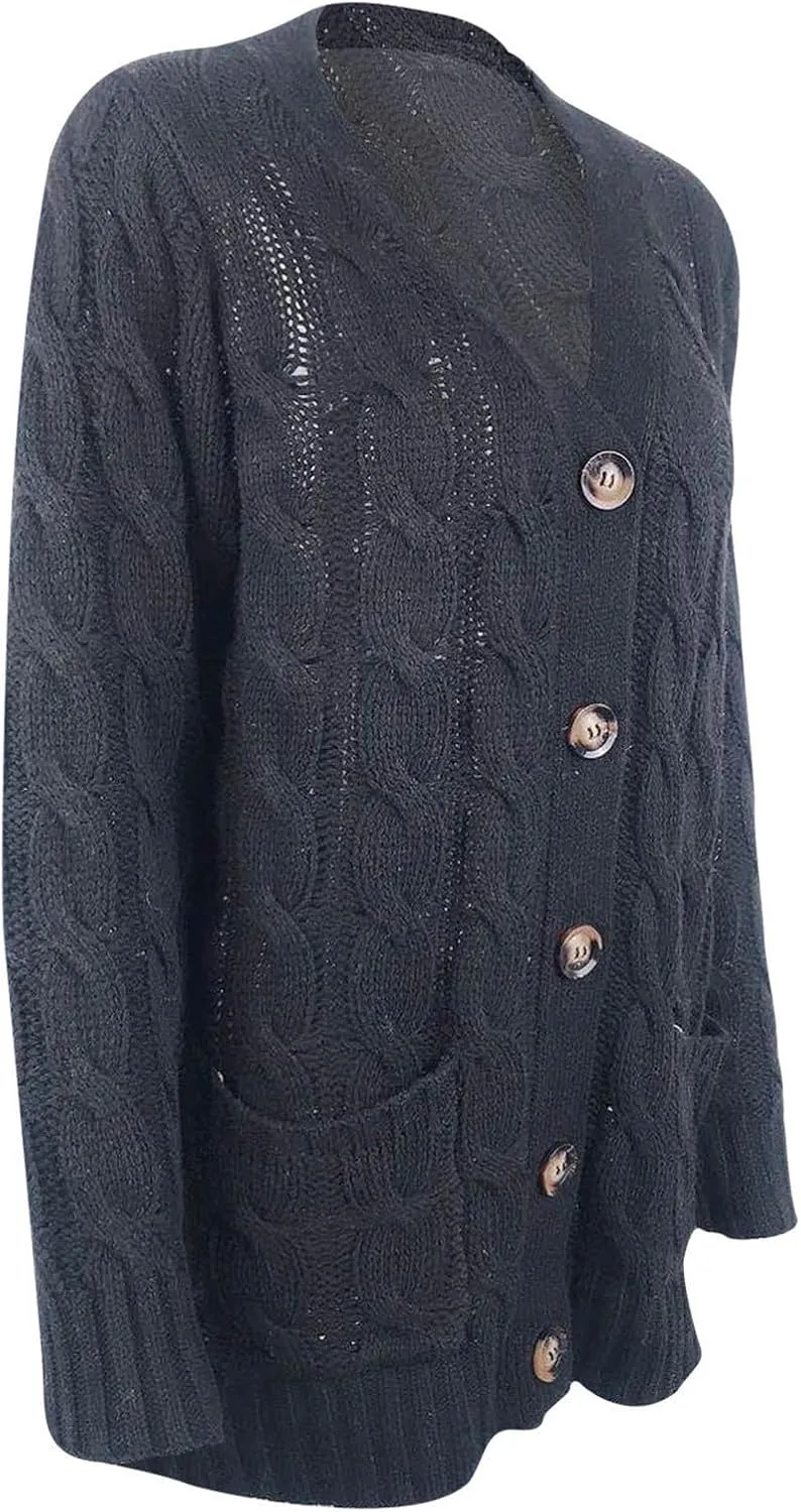 Women's Oversized Chunky Cable Knit Cardigan Sweaters 2024 Fall Open Front Button Knitwear Cardigans Outfits Pockets