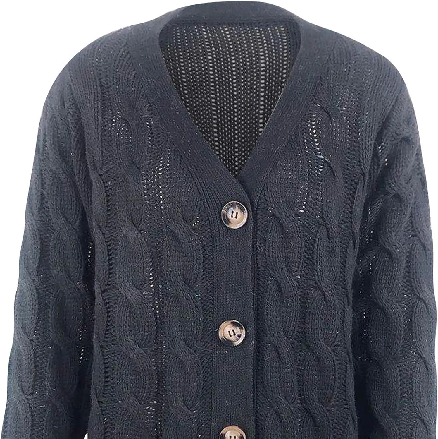 Women's Oversized Chunky Cable Knit Cardigan Sweaters 2024 Fall Open Front Button Knitwear Cardigans Outfits Pockets