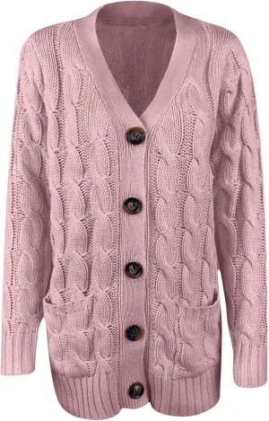 Women's Oversized Chunky Cable Knit Cardigan Sweaters 2024 Fall Open Front Button Knitwear Cardigans Outfits Pockets