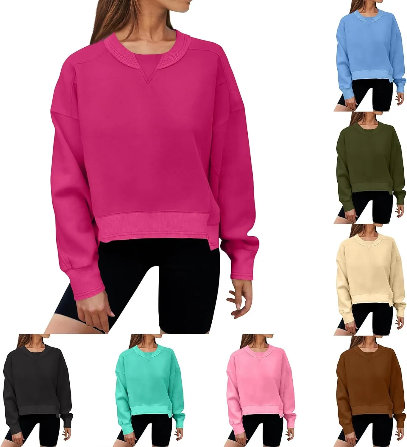 Women's Oversized Cropped Sweatshirts Crewneck Fleece Workout Pullover Sweater Fall Outfits
