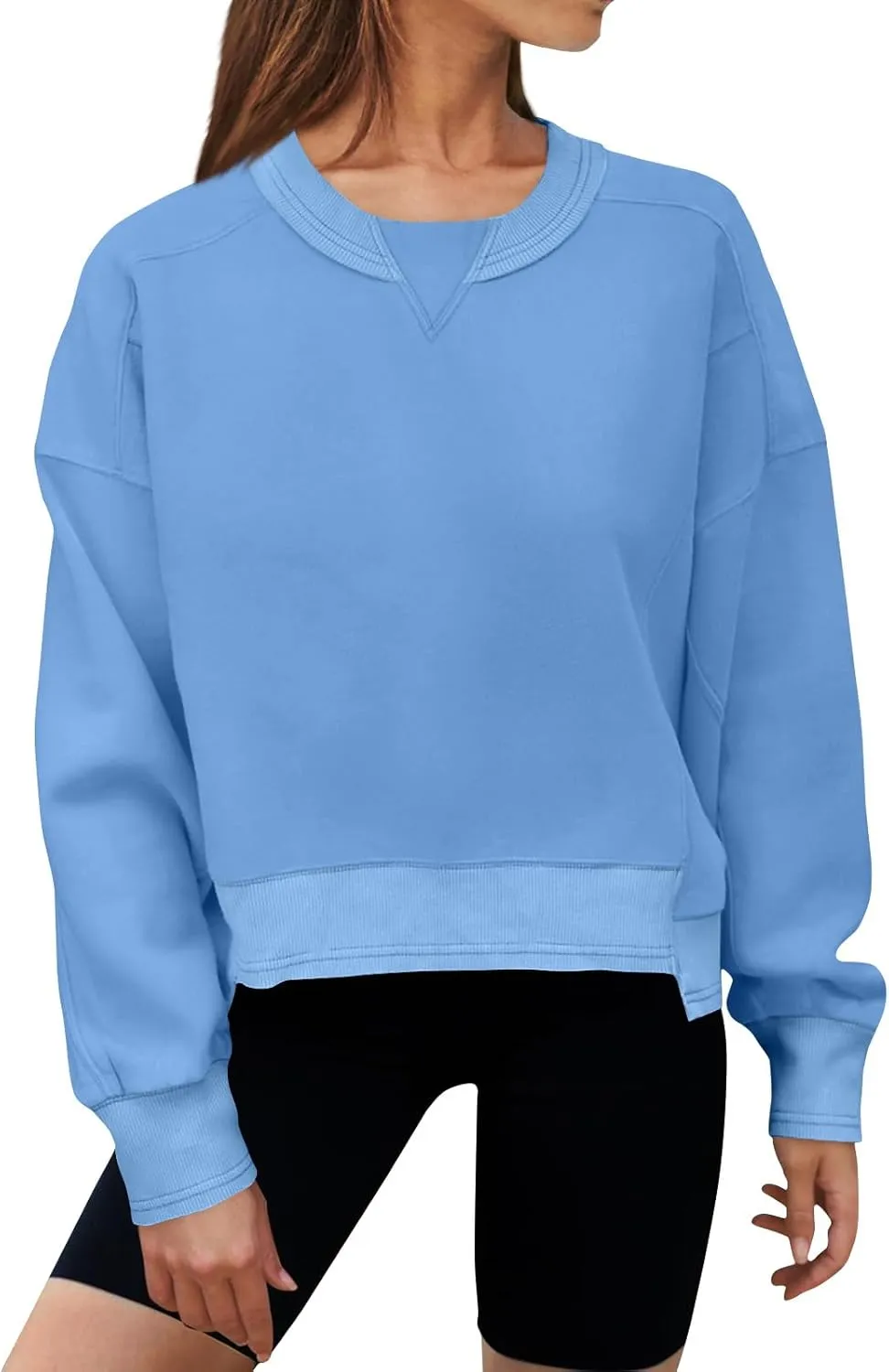 Women's Oversized Cropped Sweatshirts Crewneck Fleece Workout Pullover Sweater Fall Outfits