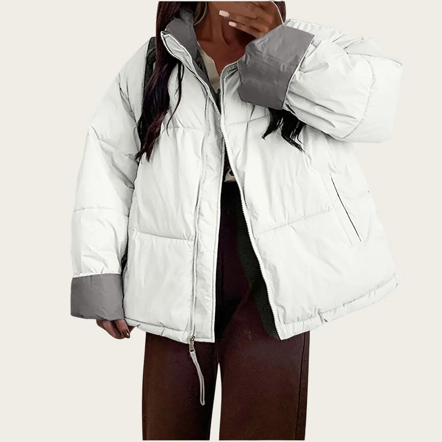 Womens Oversized Quilted Puffer Jacket Lightweight Padded Down Coats Winter Warm Outerwear