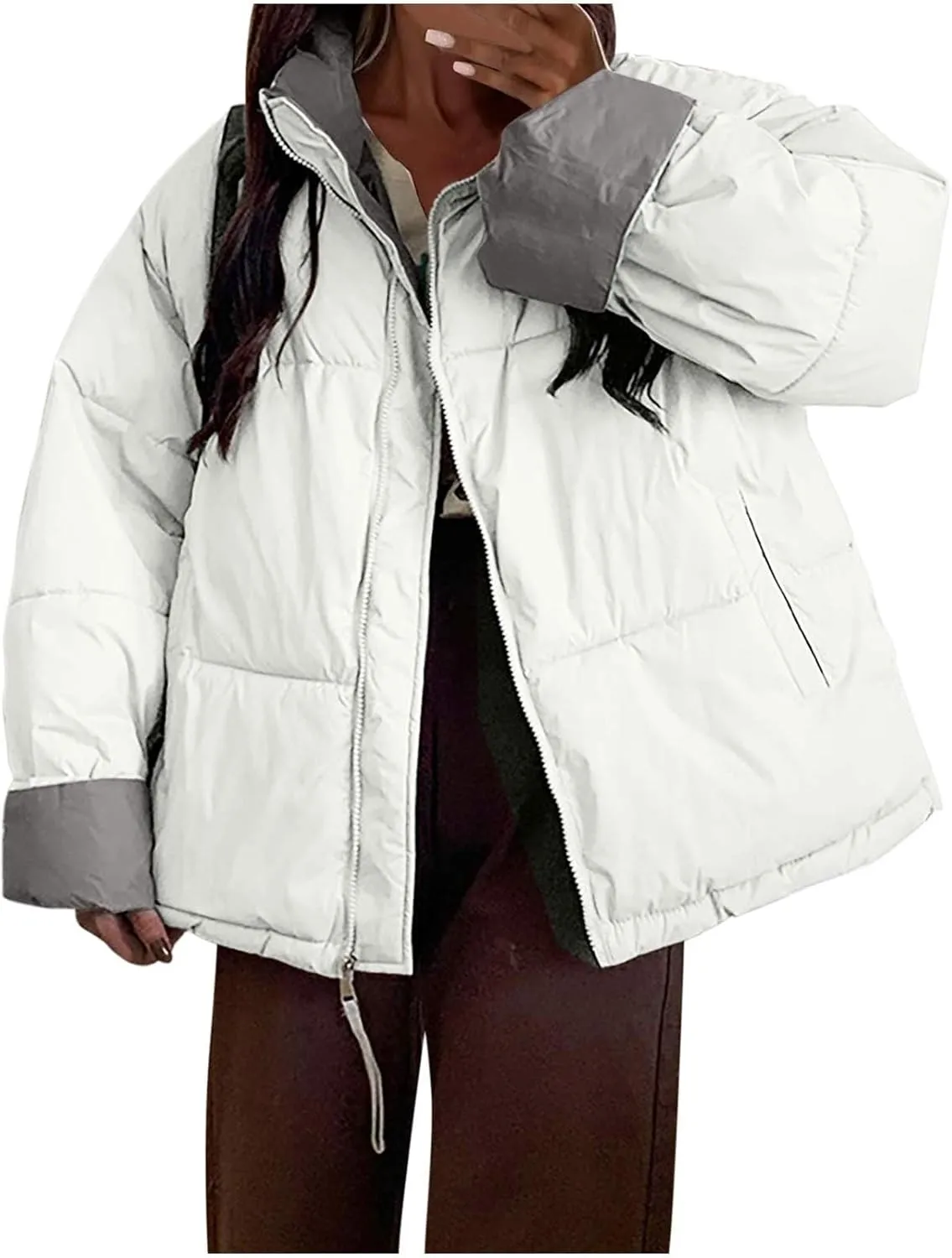 Womens Oversized Quilted Puffer Jacket Lightweight Padded Down Coats Winter Warm Outerwear